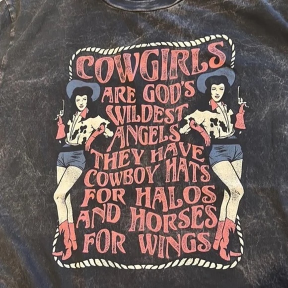 Mineral Black Cowgirls Are Gods Wildest Angels Oversized Graphic T-Shirt Tee Top - Picture 2 of 2